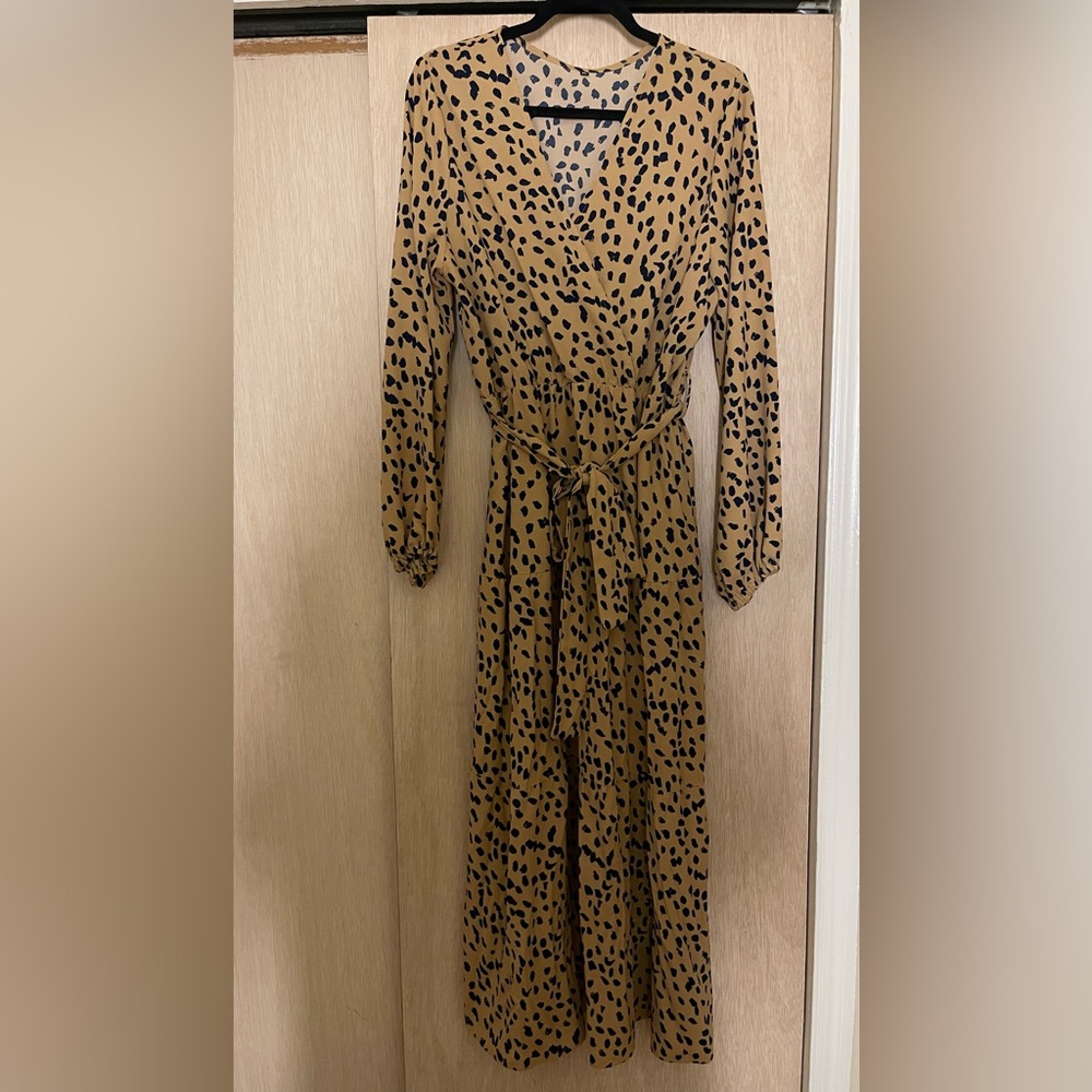 Leopard Print Long Sleeve Maxi Dress